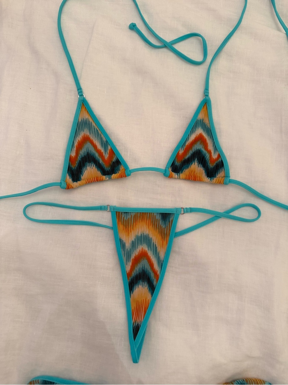 ANDI BAGUS Turquoise Trim Chevron Print Triangle Bikini Set
